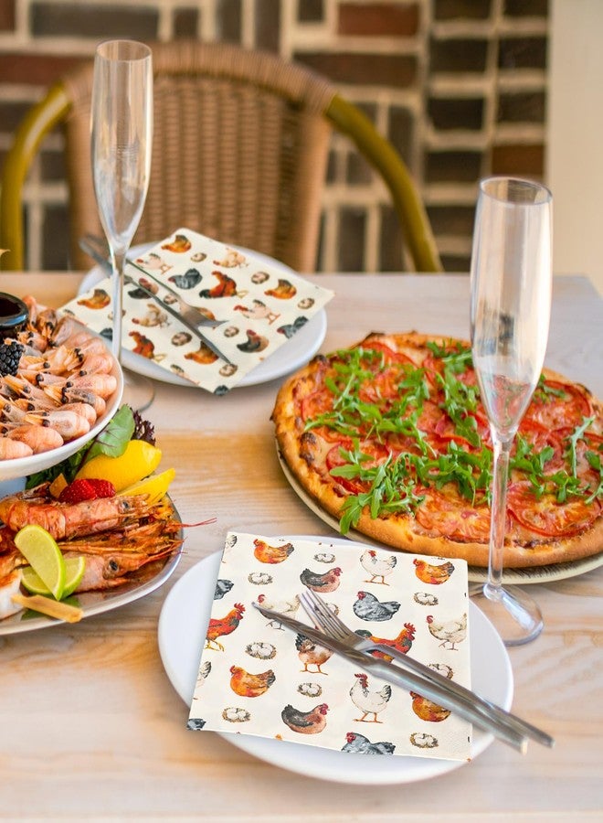 JarThenaAMCS مناديل ورقية من JarThenaAMCS، 100 قطعة، بألوان مائية، بتصميمات دجاج وديك، للاستخدام مرة واحدة، مناسبة للغداء والعشاء، ولتزيين طاولات الحفلات. - Image 5